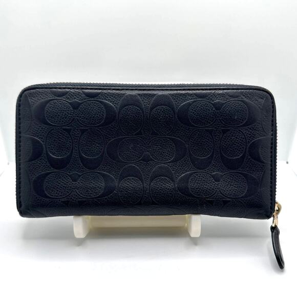 COACH Black Accordion Zip Wallet Monogram - Picture 2 of 9